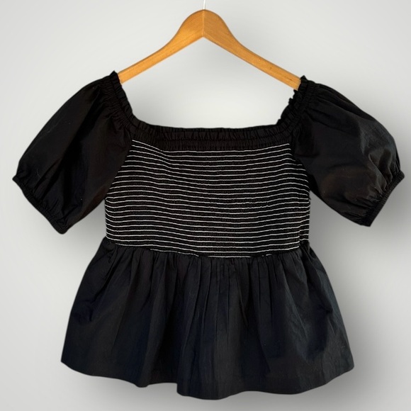 Old Navy Tops - Black Smocked Peplum Puff-Sleeve Top